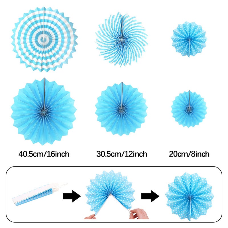 Marwey 23Pcs Blue Birthday Party Decorations for Boys Men Navy Royal Light Blue Honeycomb Ball, Hanging Paper Fans, Pom Poms, Baby Shower Decorations Boy, Party Supplies 16th 18th 21th 30th 40th 50th - Image 4